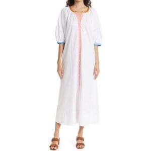 Staud Vincent Dress White Land and Sea Long Dress Button Sz LX $245 NWT